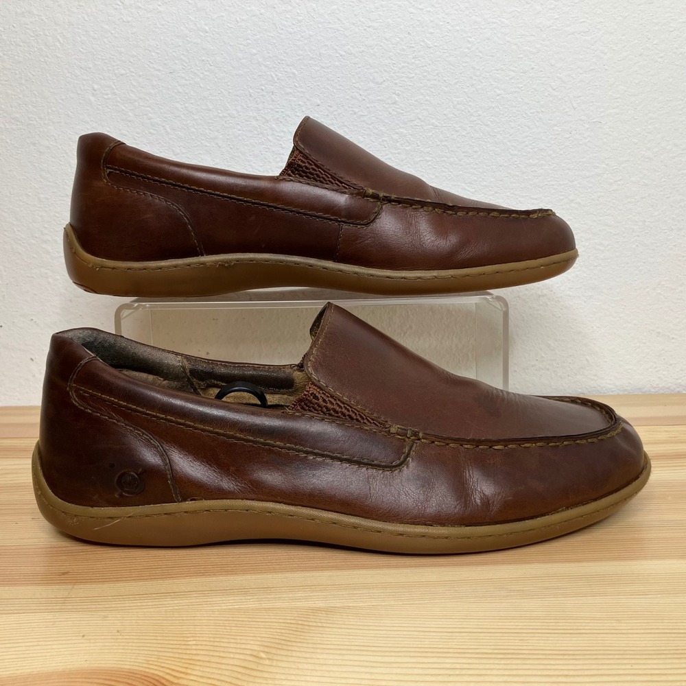 Born Allan Leather Slip On Driving Loafers Men 10.5 Brown Moc Toe Shoes Business